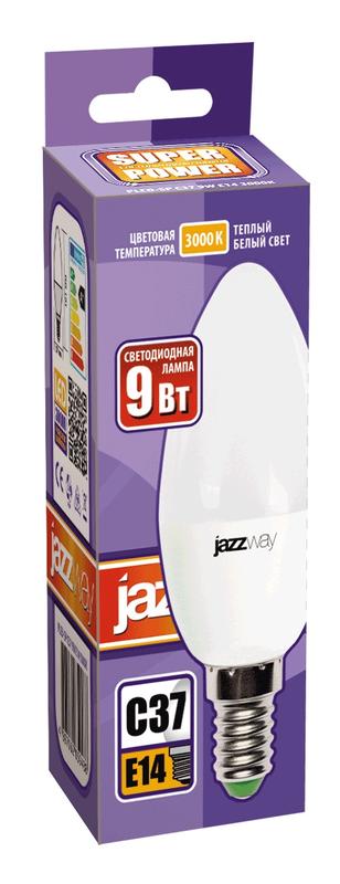 Лампа светодиодная PLED-SP 9Вт C37 свеча 3000К тепл. бел. E14 820лм 230В JazzWay 2859457A